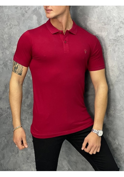 Modefendi Slim Fit Polo Yaka Pamuklu Tshırt Bordo