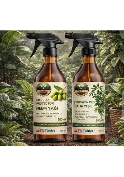 İkili Bakım Seti Evergreen Pro Sprey Daha Yeşil Bitki Besini Ve Bioleaf Protector Sprey Neem Yağı 1 L