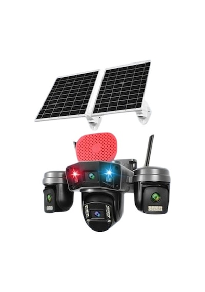 O-kam Ok-336 Premium 4g Solar Çift Panelli 4 Lensli Sirenli Kamera