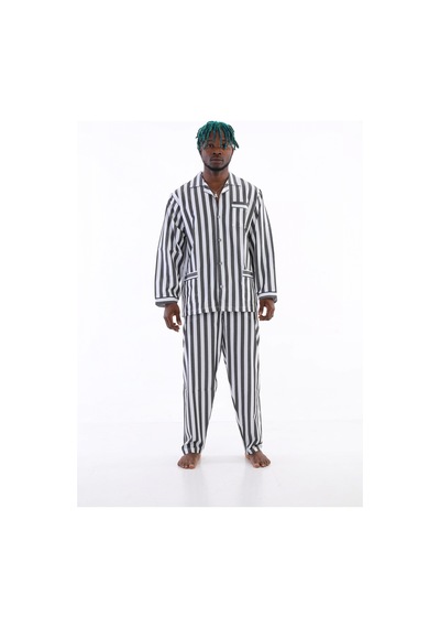 Modadua Kocabey 4007 Uzun Kol Çizgili Gaffur Erkek Pijama Takım Antrasit