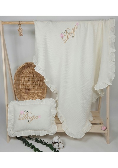 Gros Shop Yeni Doğan %100 Pamuk Müslin Hastane Çıkış Mevlüt Seti-takı Yastı Ekru