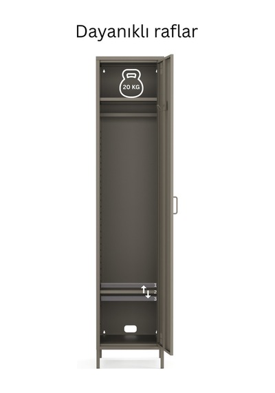 Pera Metal Elbise Dolabı, Soyunma Dolabı, Tek Kapılı, 41,50 X 40 X 189,50 Cm Ral 7039 Acıbadem Antrasit