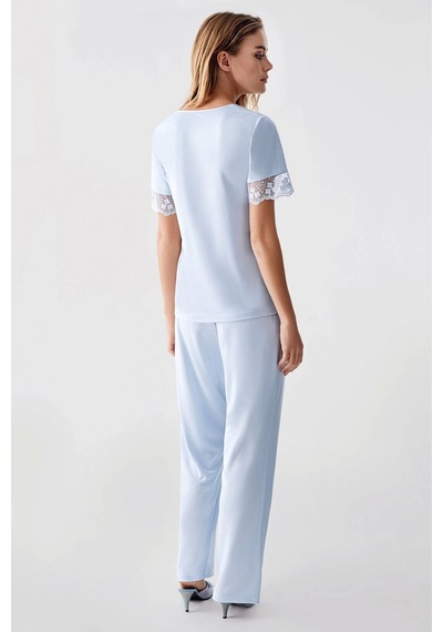 Freshness 321 Kadın Sabahlıklı Pijama Takımı - Mavi - L Mavi