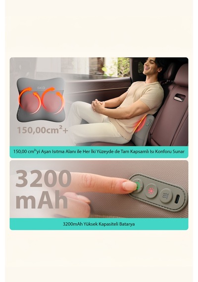 Vs500 Masaj Yastığı Bel Sırt Boyun Kalça Omuz Isı Destekli, Kablosuz, Ergonomik, Type-c Şarjlı Gri