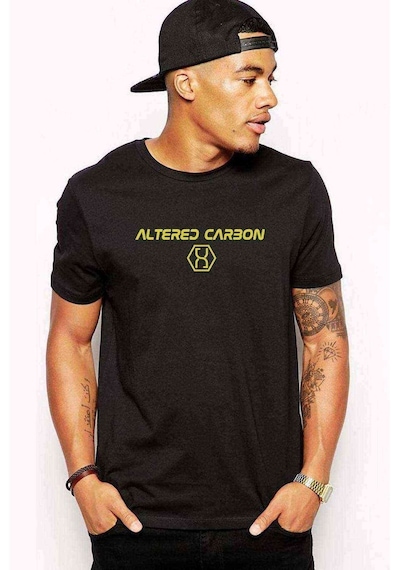 Altered Carbon Logo & Yazi Baskılı Siyah Erkek Tshirt