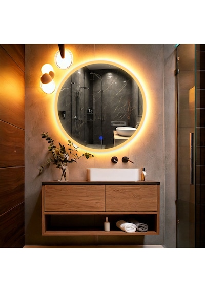 Orbit Led'li Kumlamalı Lavabo & Banyo Aynası Dokunmatik Sensörlü 60 X 60 Turuncu