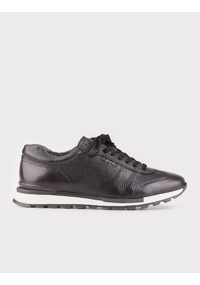 Light Termo Tabanlı Hakiki Deri Siyah Bağcıklı Erkek Spor Ayakkab Siyah