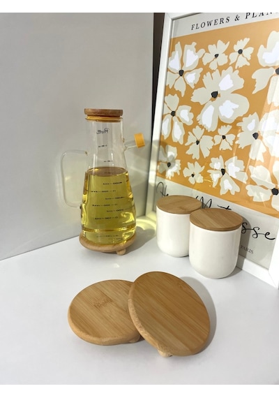 Bambu Yuvarlak Misket Ayaklı Yağdanlık, Bardak Altlığı Ve Mini Sunumluk Açık Sarı