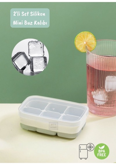 Mini Buz Kalıbı Silikon Buzluk 6 Bölmeli Kare Desenli Buz Küpü Yeşil Bpa Free Yeşil