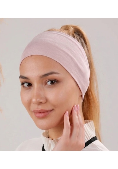 Alivascarf Kaymayan Silikonlu Bandana Bone Siyah - Kadın Tesettür Dikişsiz Kaymaz Geçme - Sportif Saç Bandı Pudra