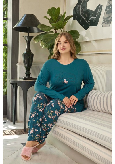 Aydoğan Kadın İnci Büyük Beden Nature Petrol Pijama Takım 0651 001
