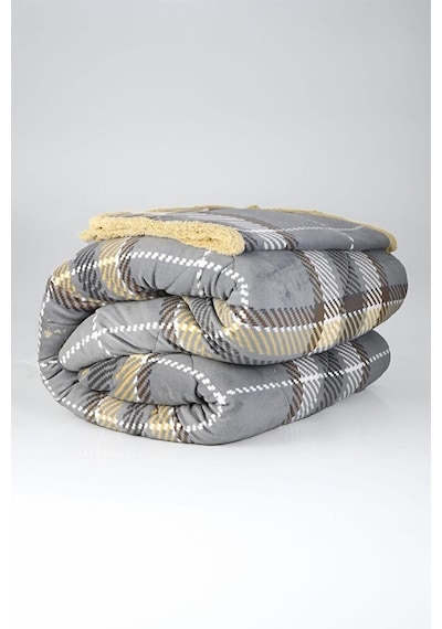 Comforter Tek Kişilik Yorgan Seti Kareli Koyu Gri-sarı 220x240 Renkli