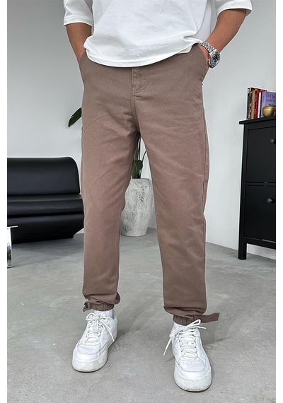 Kahverengi Paça Lastik Detay Boyfriend Pantolon Kahverengi