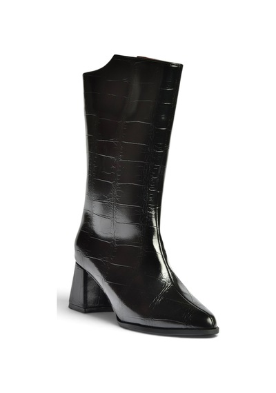 Fox Shoes Z758292511 Siyah Kroko Baskılı Kalın Topuklu Kadın Bot