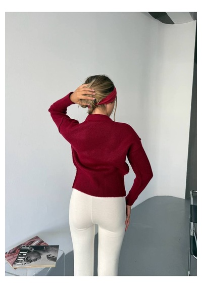 Kechi Woman Gold Aksesuarlı Tek Düğme Triko Hırka Bordo
