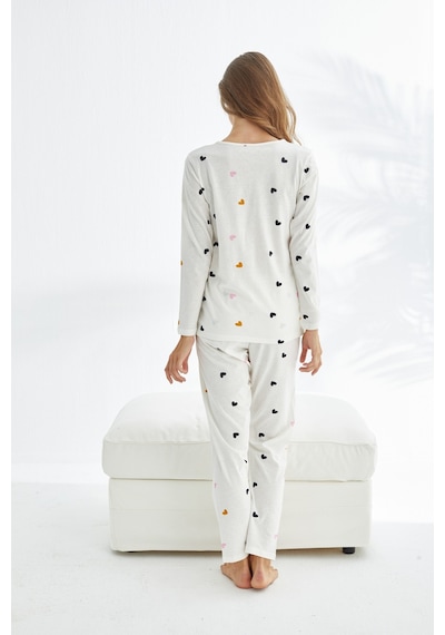 Siyah İnci Pamuklu Pijama Takımı 7681 Beyaz Renkli Kalp