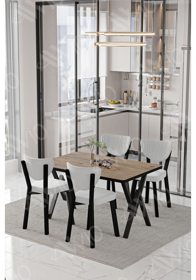 Avvio Carla Elma Sandalye 80x120 Yemek Masası Mutfak Masası 4 Kişilik Masa Sandalye Takım Akça
