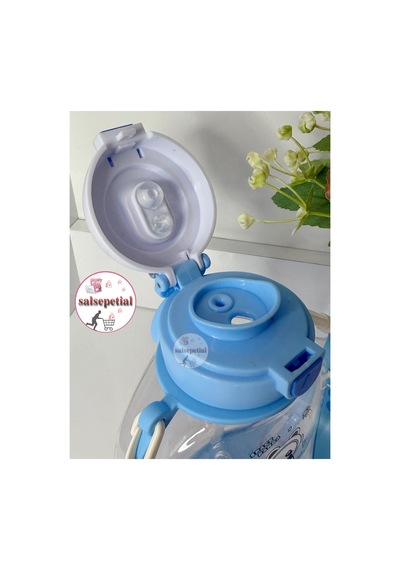 Panda Su Matarası Pandalı Suluk Figürlü Su Şişesi Panda Matara Askılı Pipetli Matara 850ml Mavi