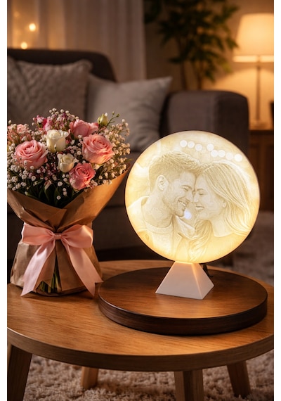 Kişiye Özel Fotoğraflı Işıklı Led Dekoratif Masa/gece Lambası Hediye Sevgililer Günü Adaptör Dahil Çok Renkli