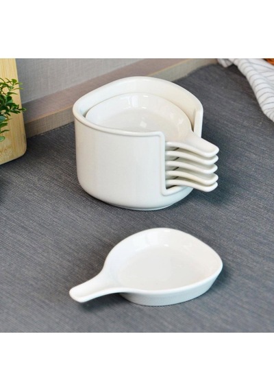 Paçii Ella 6'lı Köşeli Porselen Sosluk - Beyaz - 8 Cm Renkli