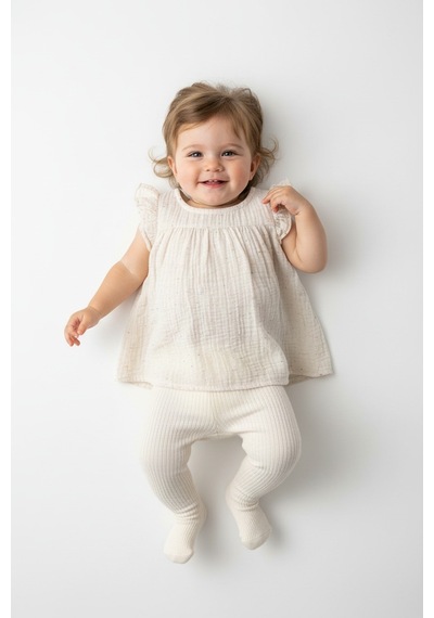 Tiffany Baby & Kids Nope Müslin Tasarımlı Fırfırlı Kolsuz Üst Bej