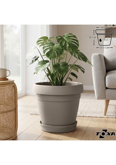 Tabaklı Delikli Plastik Çiçek Saksısı, 34 Cm 15 Lt, 1 Adet, Bej Diğer