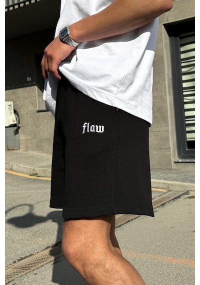Flaw Nakışlı Bel Lastikli Şort Siyah Siyah