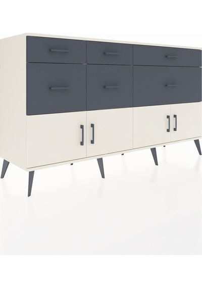 Kronos Konsol Tek Raflı 6 Çekmeceli 4 Kapaklı 176x59x99 Aytaşı-ay Aytaşı-aytaşı/antrasit