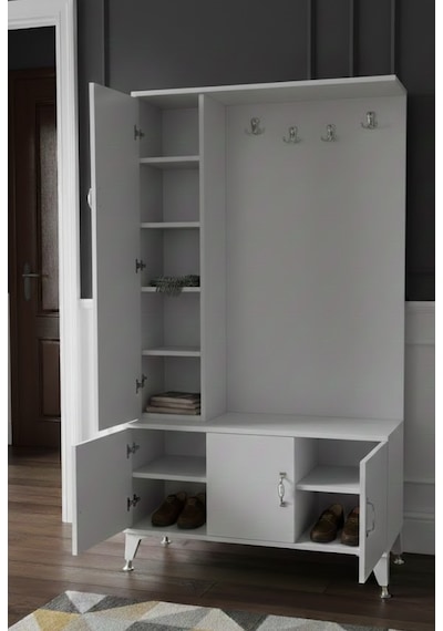 Duo 3 Kapaklı Portmanto Vestiyer Ayakkabılık Dolap Byz - M1 Beyaz