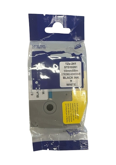 Uyumlu,  Etiket Brother Tze-s241 18mmx8m Beyaz Etikete Siyah Laminasyon Şerit