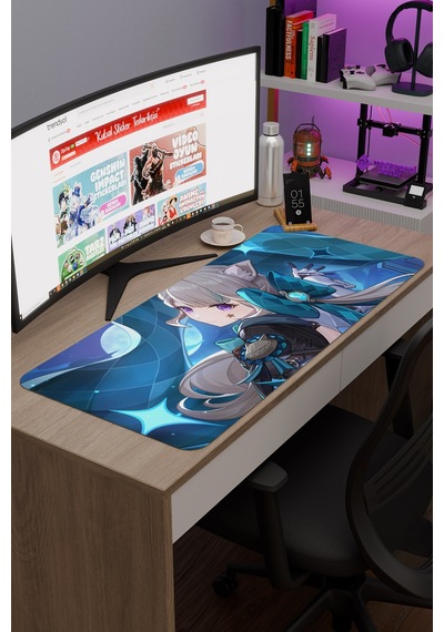 Lynette Genshin Impact Anime Oyuncu V4 - 90x40 Xxl Gaming Mouse Pad Fare Altlığı