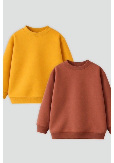 Zuzunga 2'li Basic Şardonlu Çocuk Sweatshirt Hardal - Kahverengi 9003