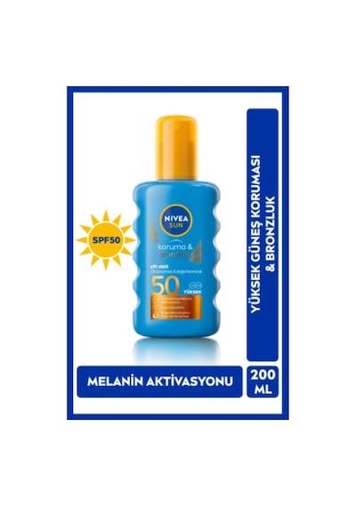 Sun Spf50 Çift Etkili Yüksek Koruma Ve Bronzluk Güneş Spreyi 200ml, Doğal Bronzluk, Suya Dayanıklı