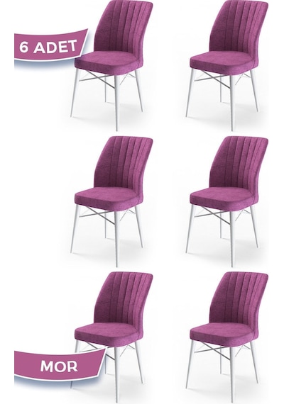 Canisa Concept Flex Serisi, Mor Sandalye , Beyaz Gürgen Ayaklı 1.sınıf 6 Adet Sandalye Mor