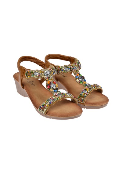 Guja Taş Detaylı 5cm Dolgu Tabanlı Kadın Sandalet Gj-26y226 Camel