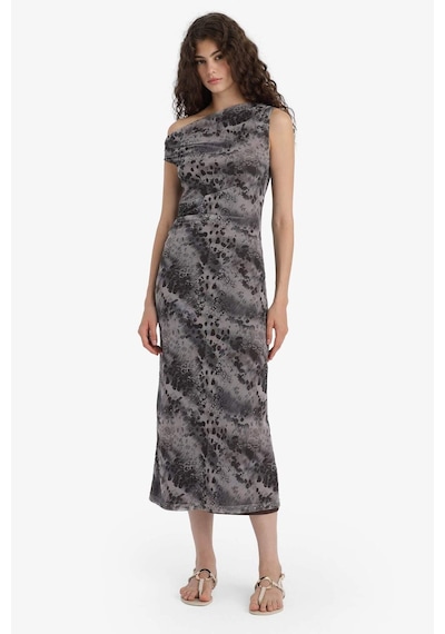 Defacto Bodycon Vücudu Saran Açık Omuz Desenli Tül Maxi Elbise F0421ax25augr169 Gri