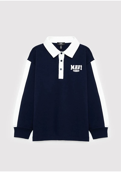 Mavi Logo Baskılı Polo Lacivert Erkek Çocuk Sweatshirt 6s10185-84371