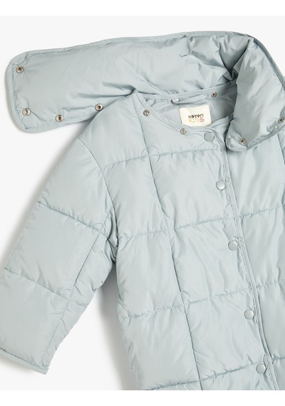 Koton Oversize Şişme Mont Çıtçıt Dik Yaka Detaylı Kapitone Mavi 5wkg00030aw Mavi