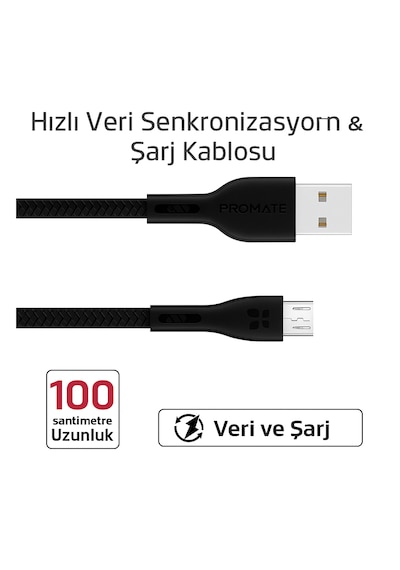 Hasır Örgülü 2.4a Micro Usb 1 Metre Hızlı Şarj Ve Data Kablosu