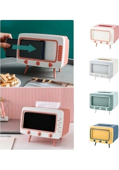 Retro Telefon Tutucu Ve Peçetelik Çok Renkli