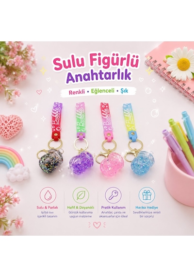 Yakut İm -6124 Sulu Figürlü Mika Kristal Anahtarlık - Gold Kulplu Ve Kancalı- 12'li Paket