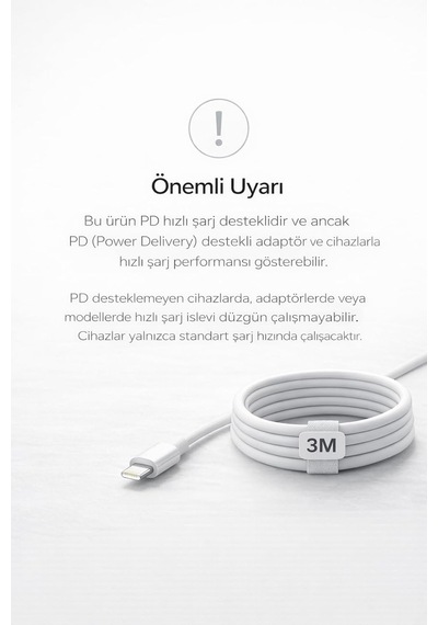Desıgn Apple iPhone Uyumlu Usb-c To Lightning Şarj Ve Data Kablosu, Beyaz 3m Diğer