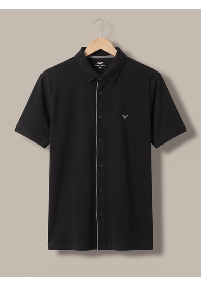 Maccali Erkek Siyah Kısa Kollu Basic Polo Yaka Gömlek
