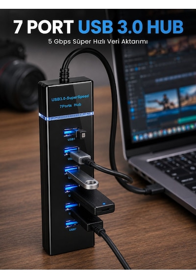 7 Port Usb 3.0 Çoklayıcı Hub 5gbps Veri Aktarım Adaptörü