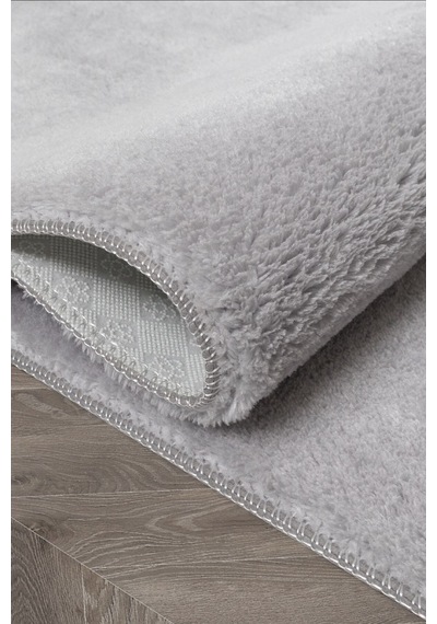 Vl Oval Comfort Overloklu Peluş Yolluk Açık Gri Gri Düz Ponpon