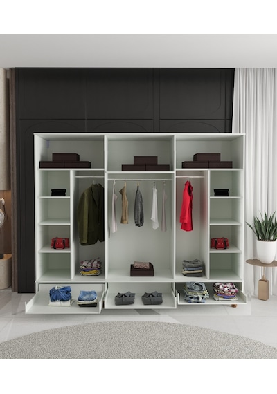 Bohem 6 Kapaklı Çekmeceli Gardırop - Tamamı Mdf Beyaz
