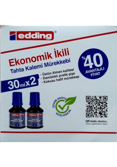 Bt 30 Beyaz Yazı Tahtası Kalemi Yedek Mürekkep 2'li Kutu, Siyah Çok Renkli