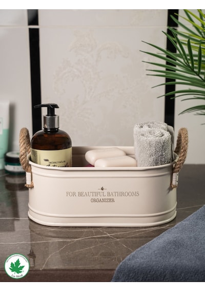 İp Kulplu Baton Metal Banyo Düzenleyici, Banyo Organizeri For Beautiful Bathrooms Organizer Baskı - Krem Krem