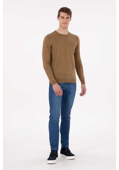 U.S. Polo Assn. Erkek Slim Fit Bisiklet Yaka Haki Melanj Kazak 50297040-VR125