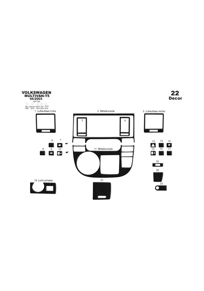 Volkswagen T5 Multivan Torpido Kaplama 2003-2009 22 Parça Koyu Meşe